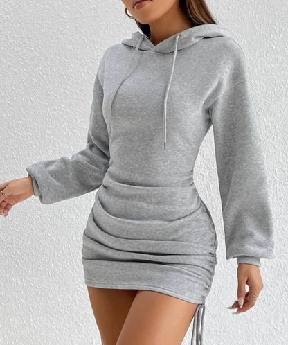 Women's Hooded Drawstring Hoodie Dress – Sexy Fit, Long Sleeve, Autumn & Winter Style