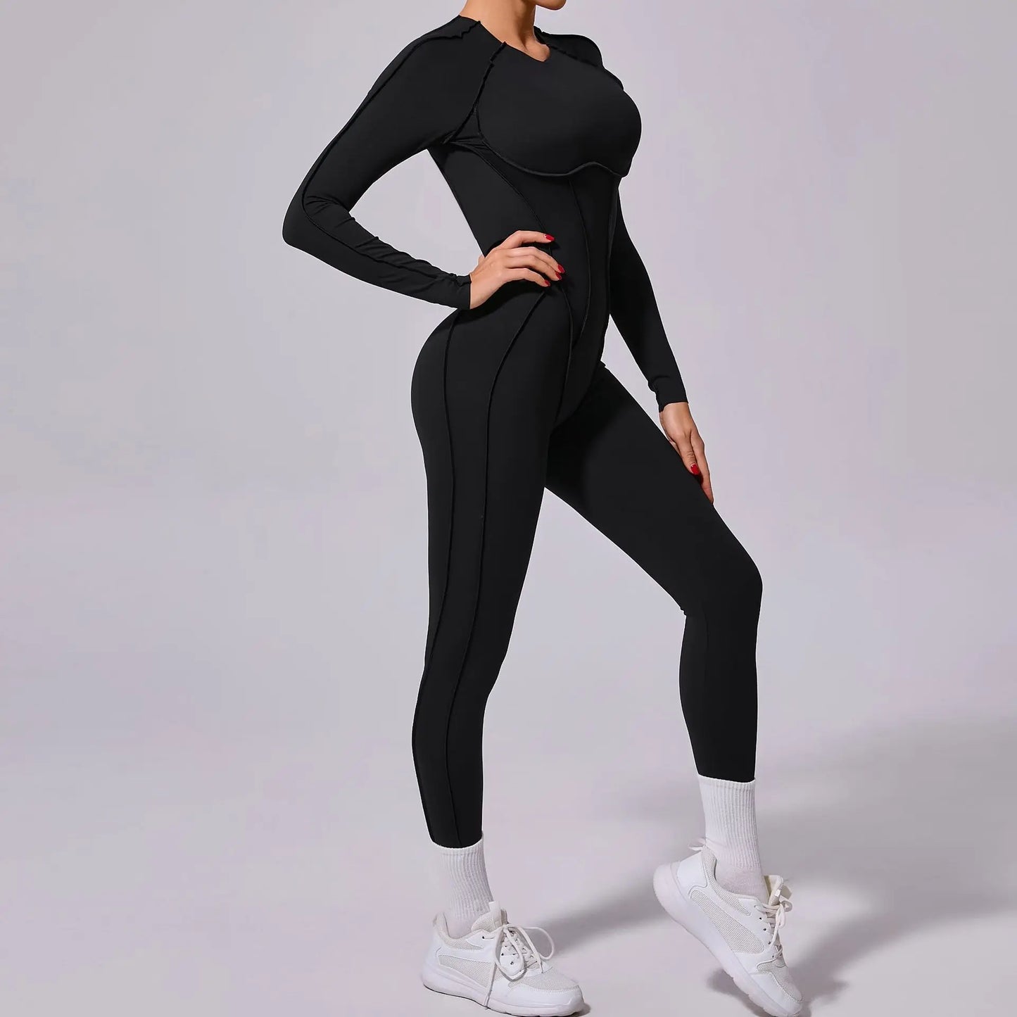 Long-Sleeve One-Piece Yoga Jumpsuit – Quick-Dry Gym & Fitness Wear