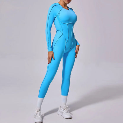 Long-Sleeve One-Piece Yoga Jumpsuit – Quick-Dry Gym & Fitness Wear