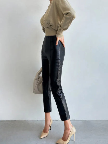 High Waist PU Leather Pencil Pants