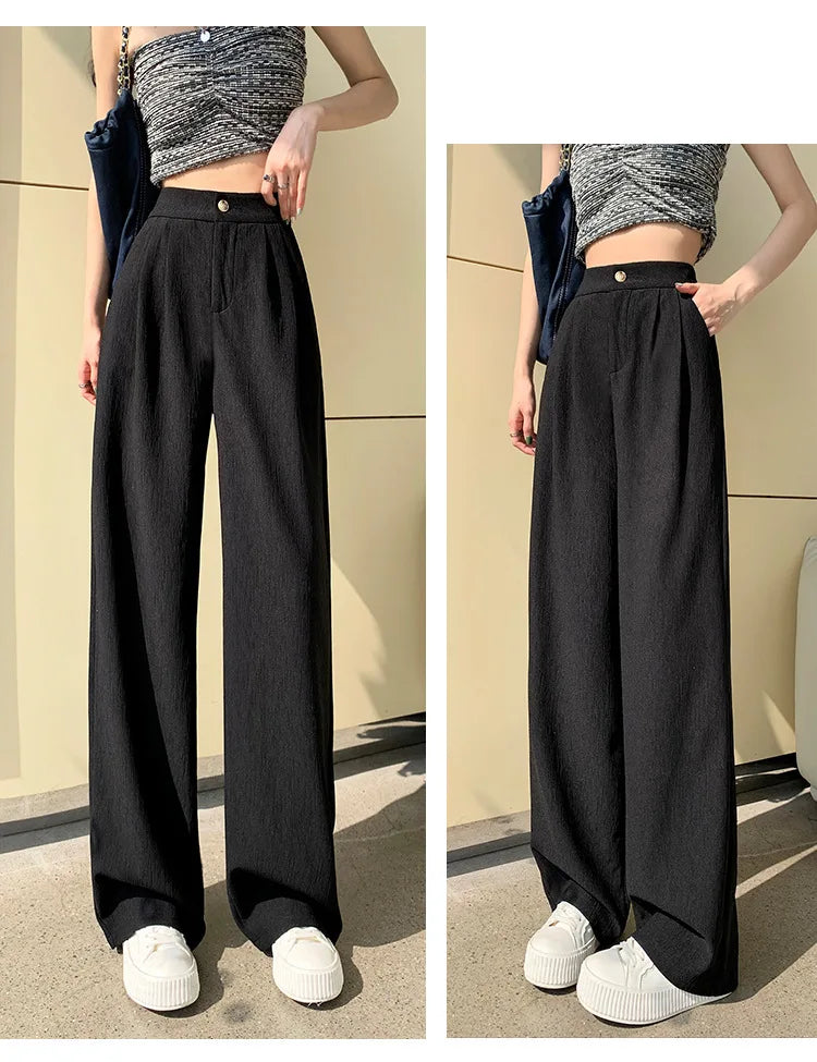 Wrinkle-Texture Wide Leg Trousers