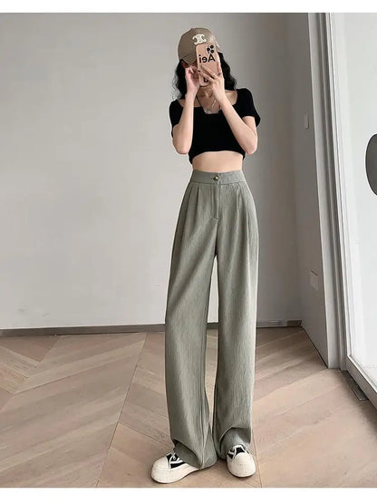 Wrinkle-Texture Wide Leg Trousers