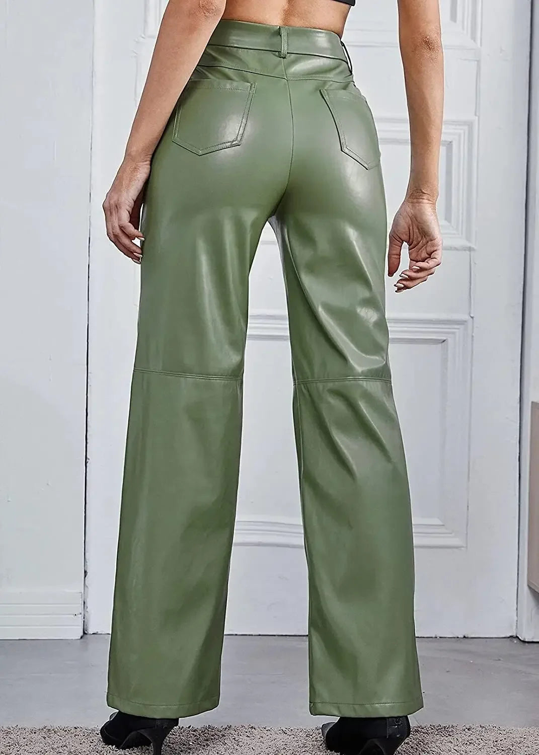 High-Waist Straight Leather Pants