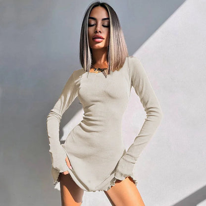 Knitted Bodycon Mini Dress – Long Sleeve, Autumn Winter Streetwear