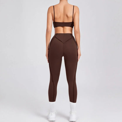 Seamless High-Waist Yoga Set with Hip-Lifting Leggings and Backless Bra