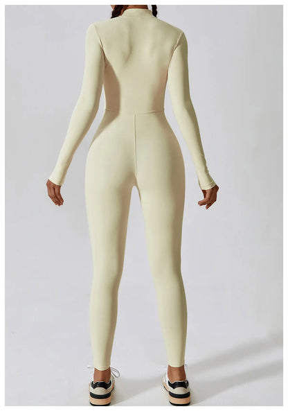 One-piece Long Sleeved Zipper Jumpsuit Skin-tigh Sportswear