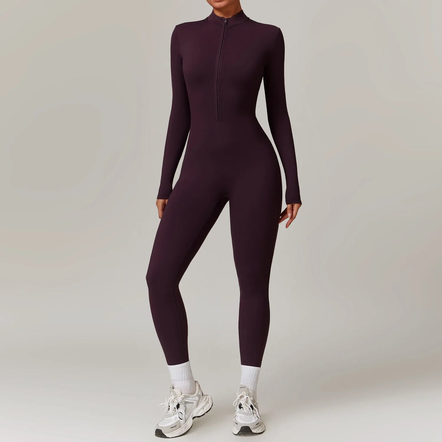 Zip-Up Long Sleeve Yoga Romper One-Piece Fitness Jumpsuit