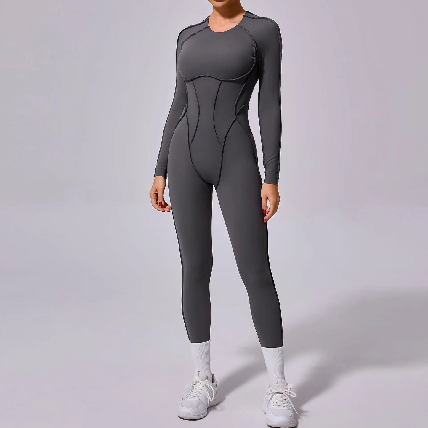 Long-Sleeve One-Piece Yoga Jumpsuit – Quick-Dry Gym & Fitness Wear