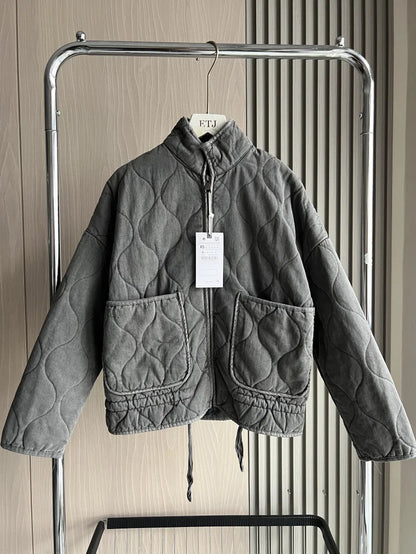 Vintage Quilted Cotton Jacket – High Collar & Large Pocket Design