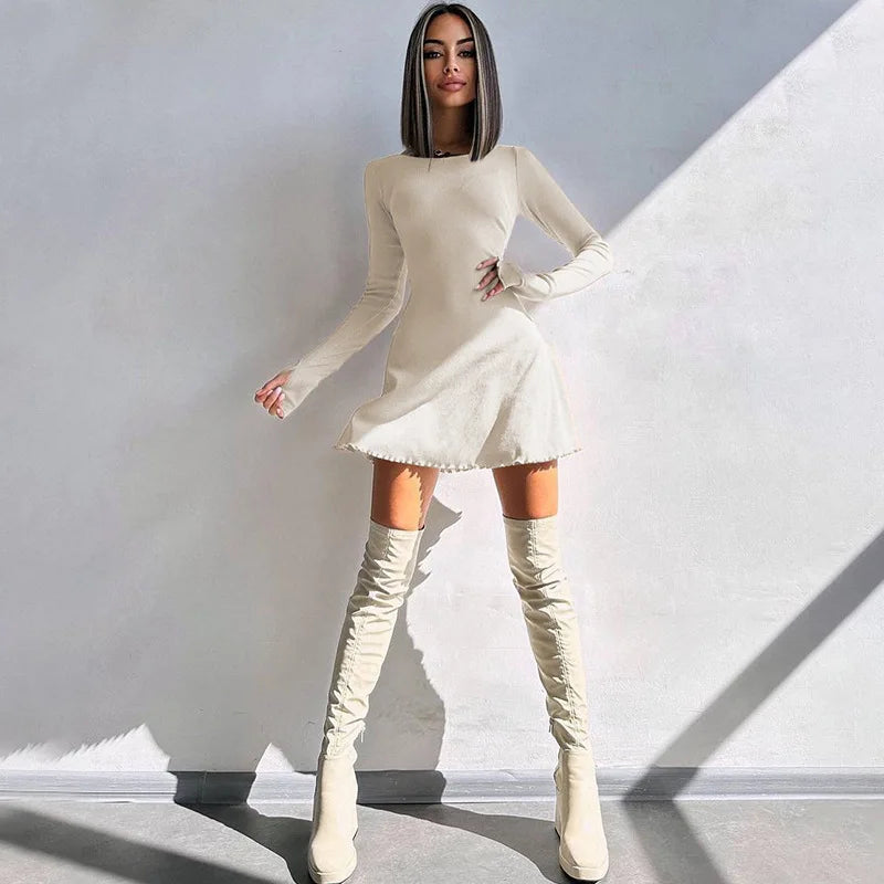 Knitted Bodycon Mini Dress – Long Sleeve, Autumn Winter Streetwear