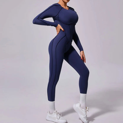 Long-Sleeve One-Piece Yoga Jumpsuit – Quick-Dry Gym & Fitness Wear