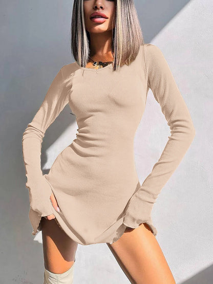 Knitted Bodycon Mini Dress – Long Sleeve, Autumn Winter Streetwear