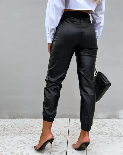 Urban High-Waist Casual Leather Pants