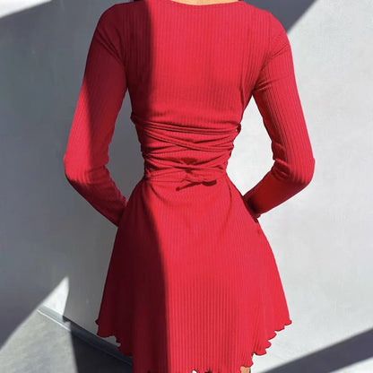 Knitted Bodycon Mini Dress – Long Sleeve, Autumn Winter Streetwear