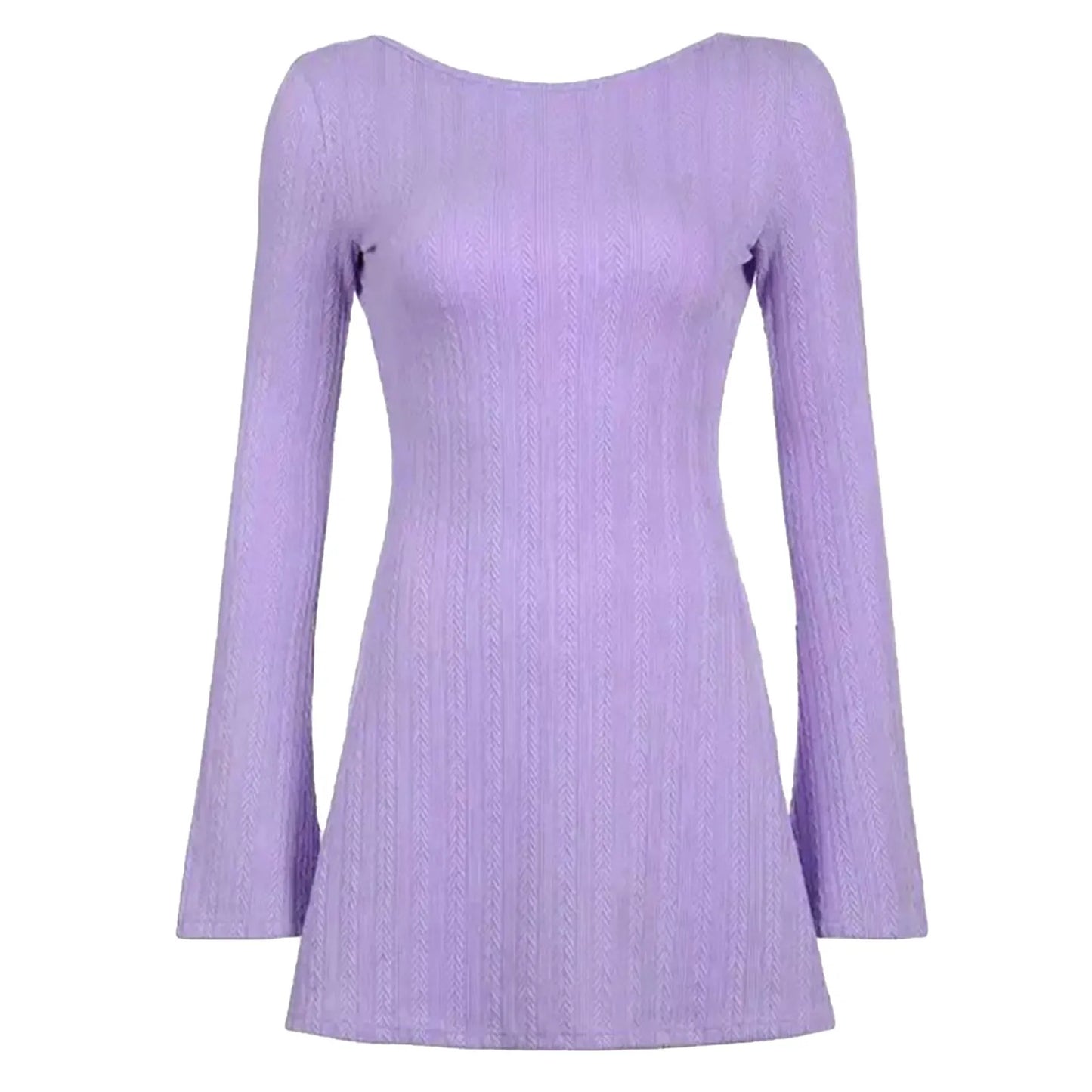 Ribbed Knit A-Line Sweater Dress – Long Sleeve, Crewneck, Casual Bodycon Fit