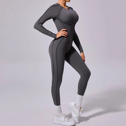 Long-Sleeve One-Piece Yoga Jumpsuit – Quick-Dry Gym & Fitness Wear