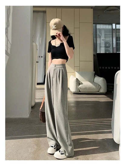 Wrinkle-Texture Wide Leg Trousers