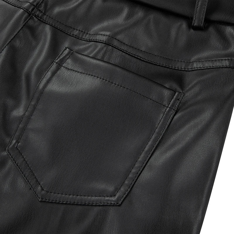 High-Waist Straight Leather Pants