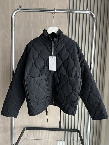 Vintage Quilted Cotton Jacket – High Collar & Large Pocket Design