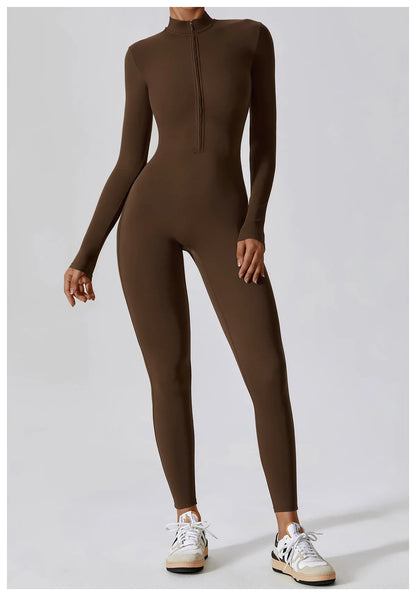 One-piece Long Sleeved Zipper Jumpsuit Skin-tigh Sportswear