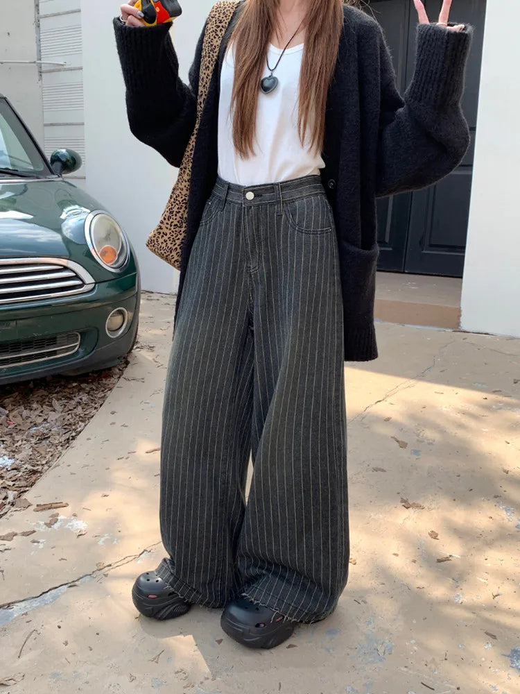 Vintage Striped Wide Leg Baggy Jeans