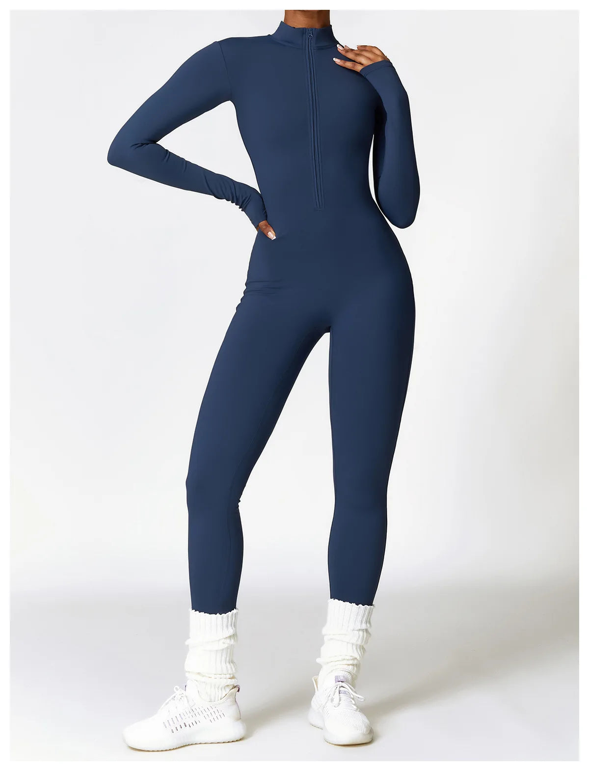 Zip-Up Long Sleeve Yoga Romper One-Piece Fitness Jumpsuit