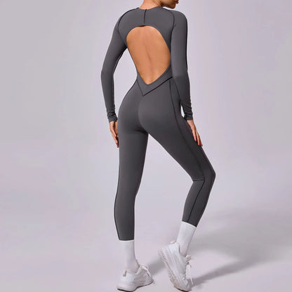 Long-Sleeve One-Piece Yoga Jumpsuit – Quick-Dry Gym & Fitness Wear