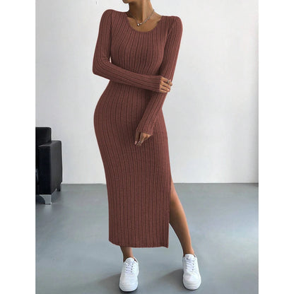 Knitted Stripe Casual Long Dress