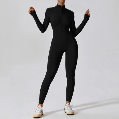 One-piece Long Sleeved Zipper Jumpsuit Skin-tigh Sportswear