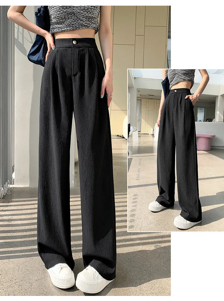 Wrinkle-Texture Wide Leg Trousers