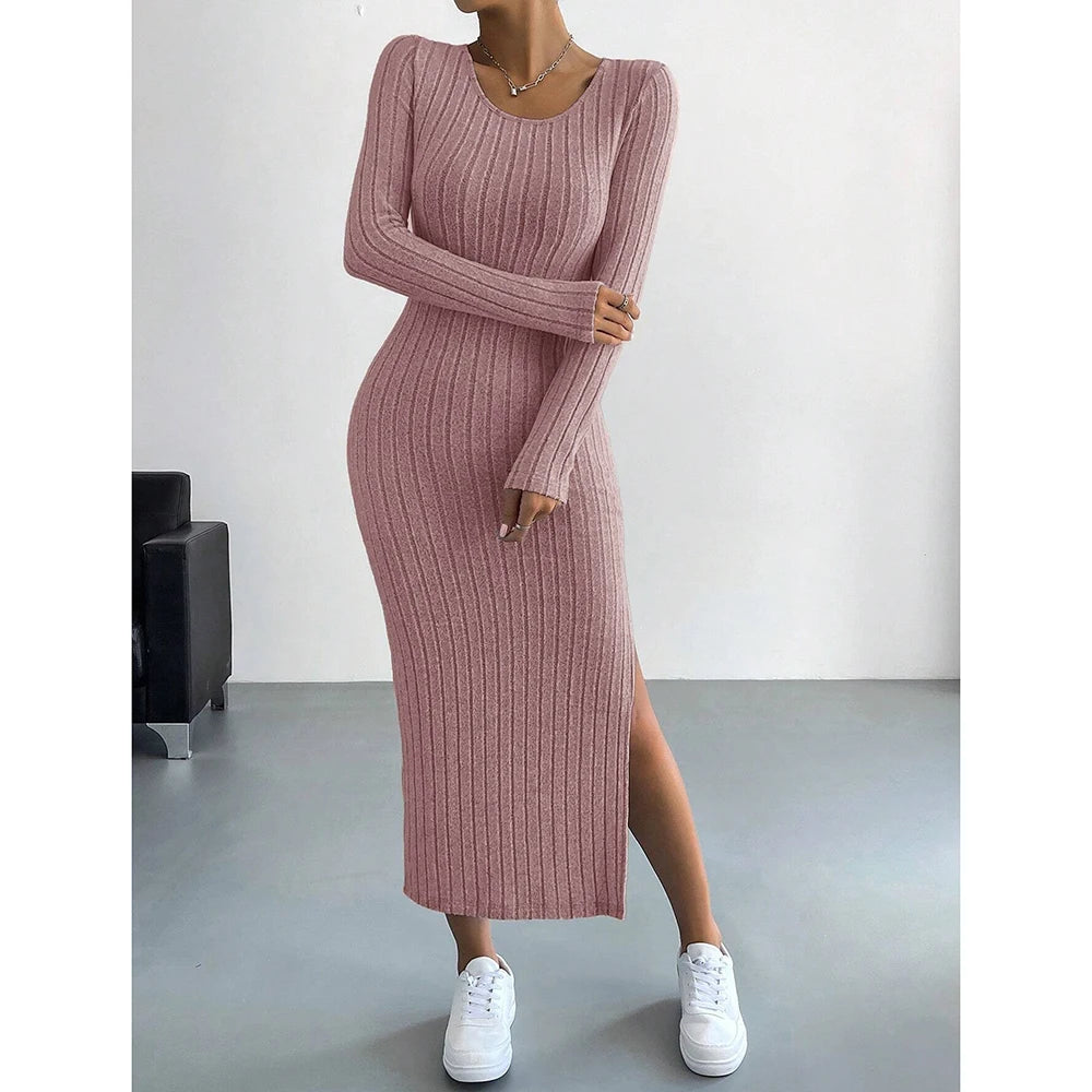 Knitted Stripe Casual Long Dress